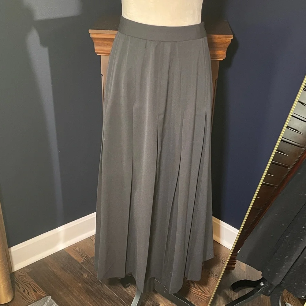 Vintage Lady Sansabelt Black‎ Pleated Midi Skirt Size Medium